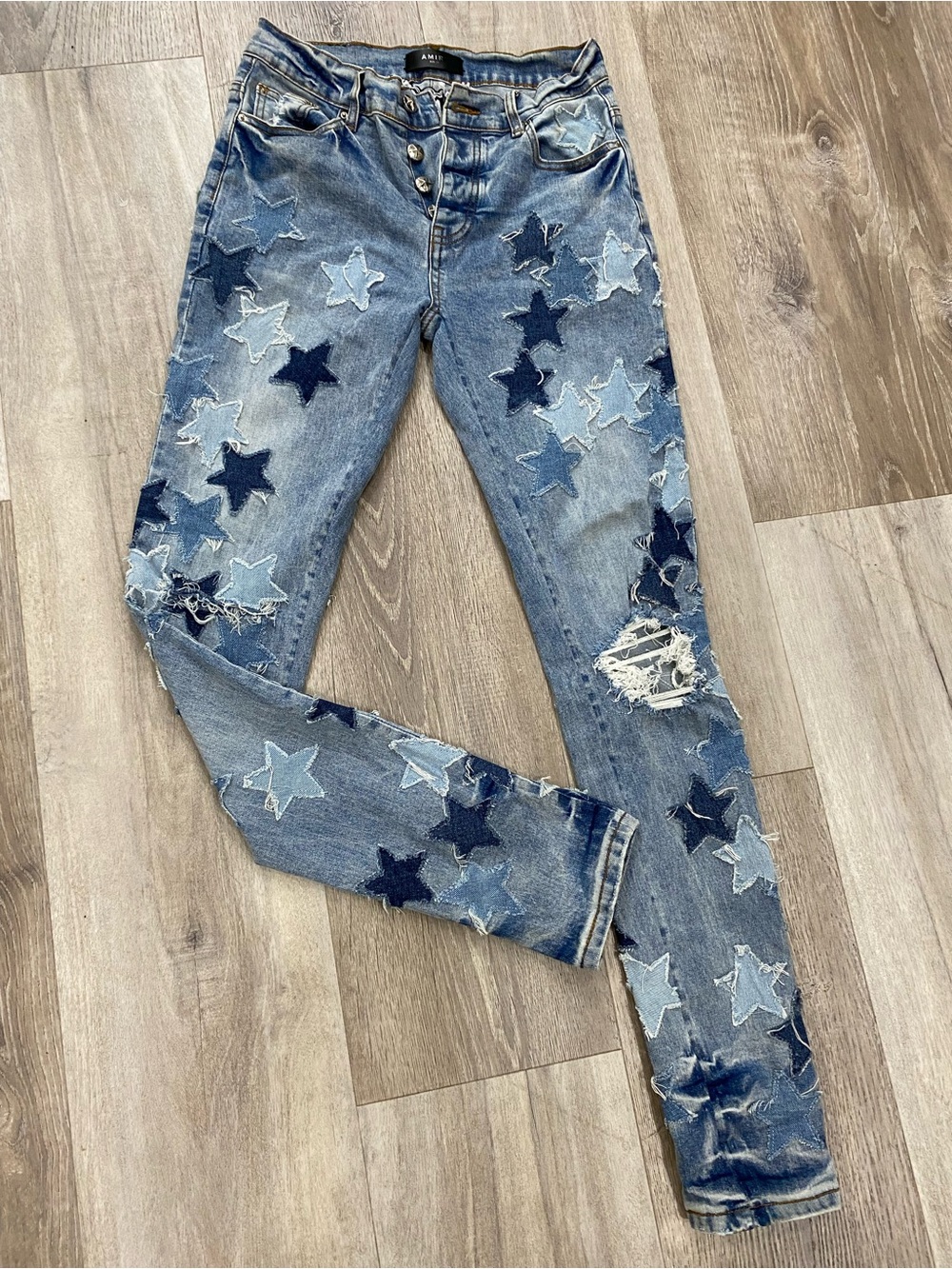 AMIRI Blue Star-Appliqué Skinny Jeans